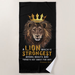 Proverbs 30:30 KJV Bible Scripture Quote Beach Towel