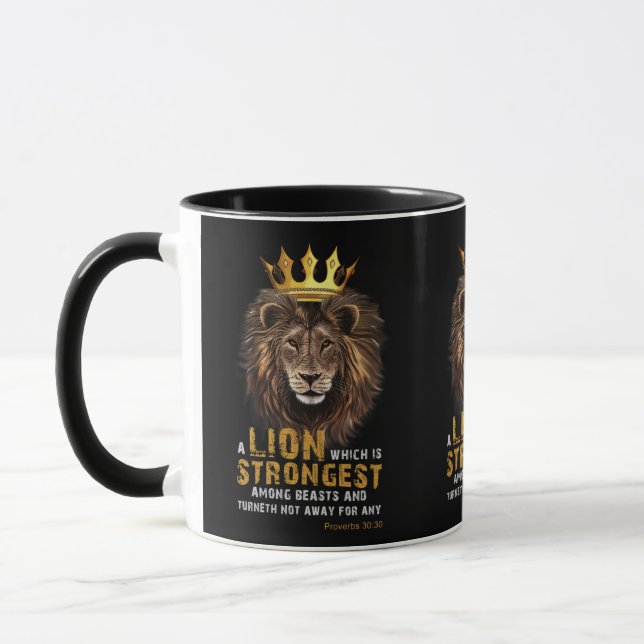 Proverbs 30:30 KJV Bible Verse Two-Tone Mug (Left)
