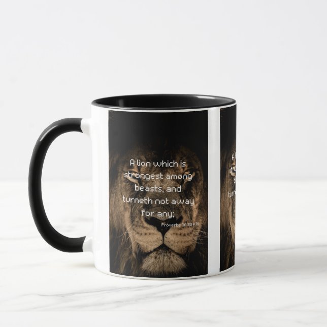Proverbs 30:30 KJV Bible Verse Two-Tone Mug (Left)