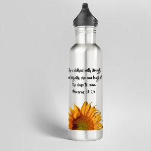Proverbs 31:25 Bible Verse Custom Sunflower 710 Ml Water Bottle