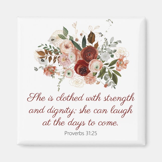 Proverbs 31:25 Blush Pink Elegant Floral Magnet (Front)