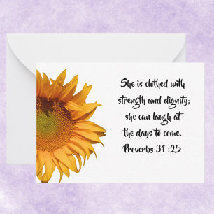 Proverbs 31:25 Custom Bible Verse Sunflower Card