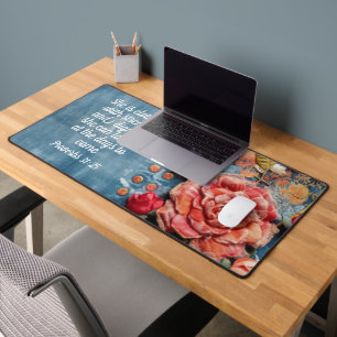 Proverbs 31:25 Desk Mat Inspiring Bible Verse 
