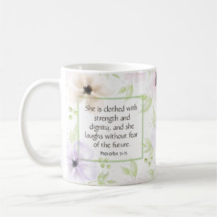 Proverbs 31:25 Inspirational Quote Christian Woman Coffee Mug