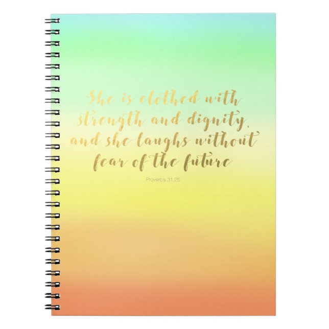 Proverbs 31:25 Notebook - Summer Faux Foil Script (Front)