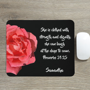 Proverbs 31:25 Red Rose Bible Verse Custom Mouse Mat