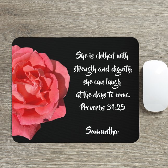Proverbs 31:25 Red Rose Bible Verse Custom Mouse Mat (Creator Uploaded)