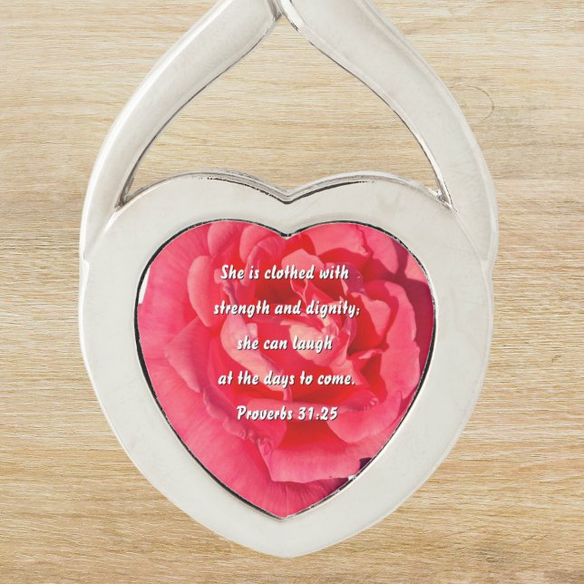 Proverbs 31:25 Red Rose Custom Bible Verse Heart Key Ring (Creator Uploaded)