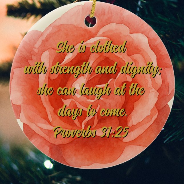 Proverbs 31:25 Red Rose Custom Christian Ceramic Tree Decoration (Creator Uploaded)