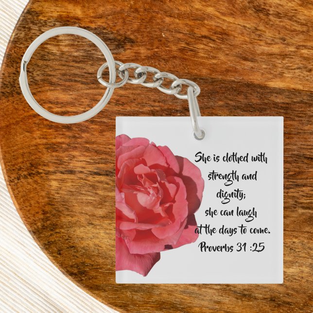 Proverbs 31:25 Red Rose Custom Christian Key Ring (Creator Uploaded)