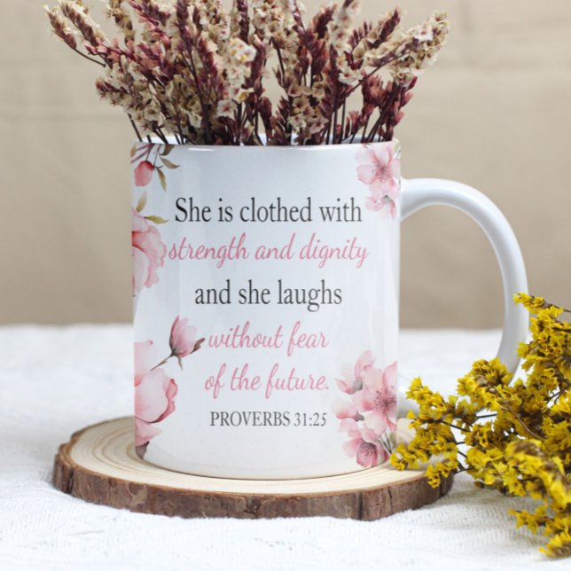 Proverbs 31:25 Righteous Woman Pink Watercolor Mug (Proverbs 31:25 Righteous Woman Pink Watercolor Mug)