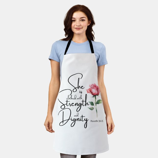 Proverbs 31:25 She is clothed Bible Verse Flower Apron (Worn)