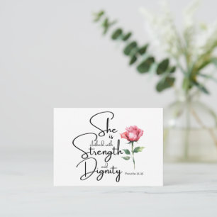 Proverbs 31:25 She is clothed Bible Verse Flower Card