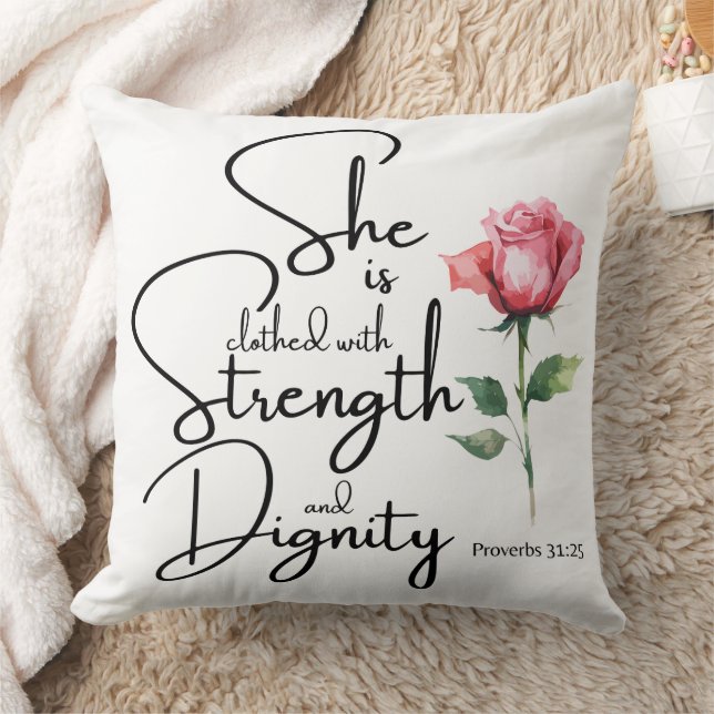 Proverbs 31:25 She is clothed Bible Verse Flower Cushion (Blanket)
