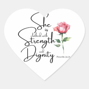 Proverbs 31:25 She is clothed Bible Verse Flower Heart Sticker