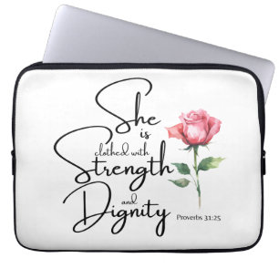 Proverbs 31:25 She is clothed Bible Verse Flower Laptop Sleeve