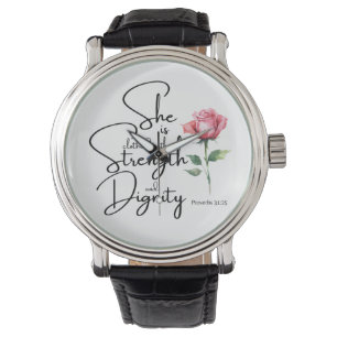 Proverbs 31:25 She is clothed Bible Verse Flower Watch
