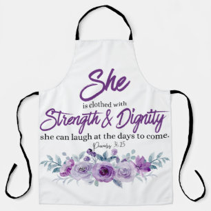 Proverbs 31:25 Strength and Dignity Purple Flower  Apron
