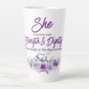 Proverbs 31:25 Strength and Dignity Purple Flower  Latte Mug