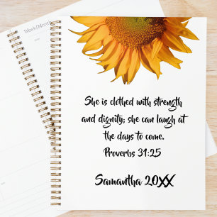 Proverbs 31:25 Sunflower Bible Verse Christian Planner