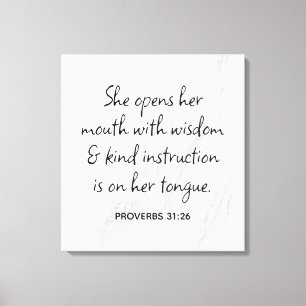 Proverbs 31:26 Bible Verse Marble Glam Canvas Print