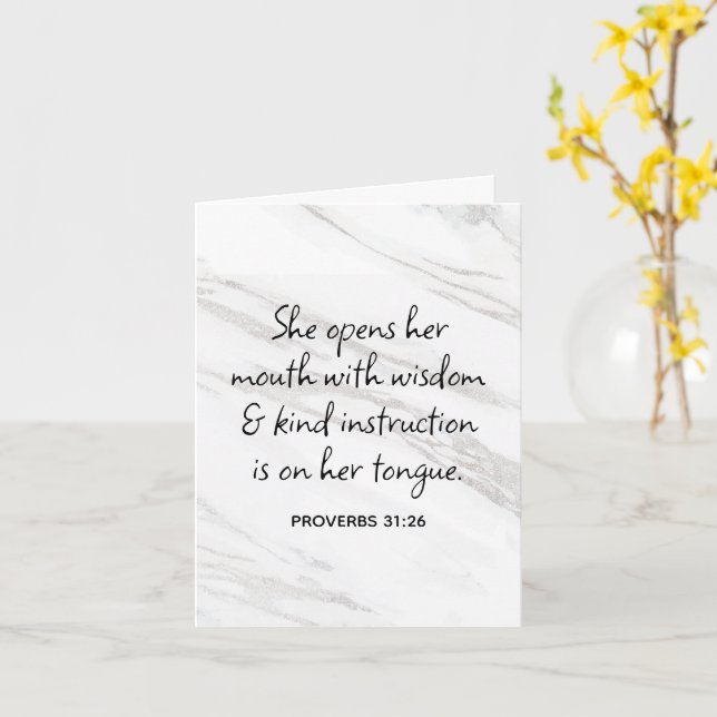 Proverbs 31:26 Bible Verse Marble Glam Card (Yellow Flower)