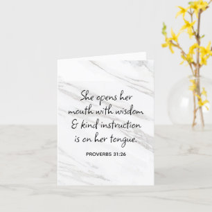 Proverbs 31:26 Bible Verse Marble Glam Card