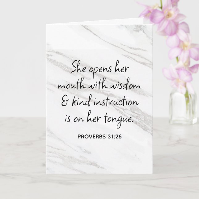 Proverbs 31:26 Bible Verse Marble Glam Card (Orchid)