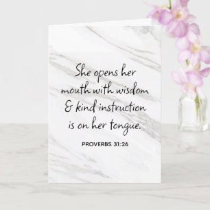 Proverbs 31:26 Bible Verse Marble Glam Card