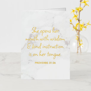 Proverbs 31:26 Bible Verse Marble Glam Foil Greeting Card