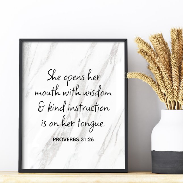 Proverbs 31:26 Bible Verse Marble Glam Poster (Proverbs 31:26 Bible Verse Marble Glam Poster)