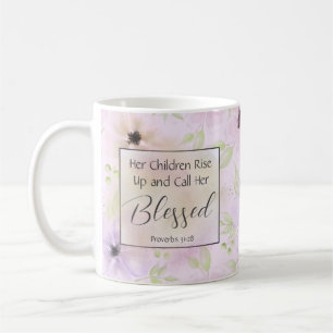Proverbs 31:28 Christian Mother Pink Floral Coffee Mug