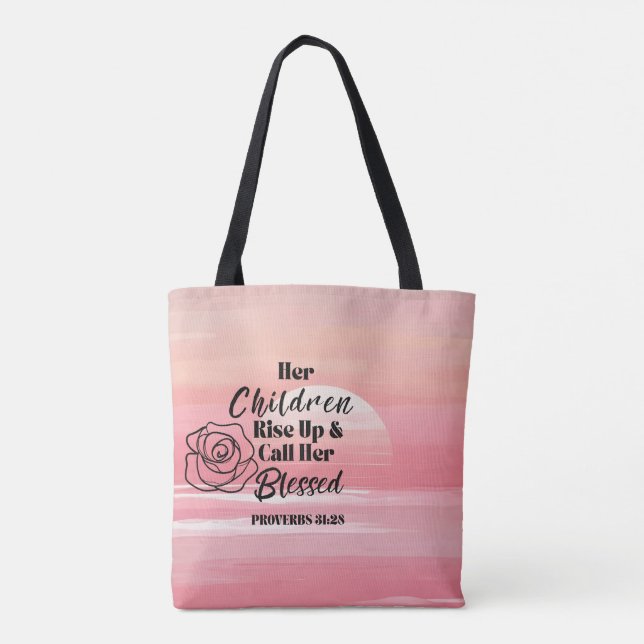 Proverbs 31:28 “Mother” Tote Bag – Rose Design (Back)