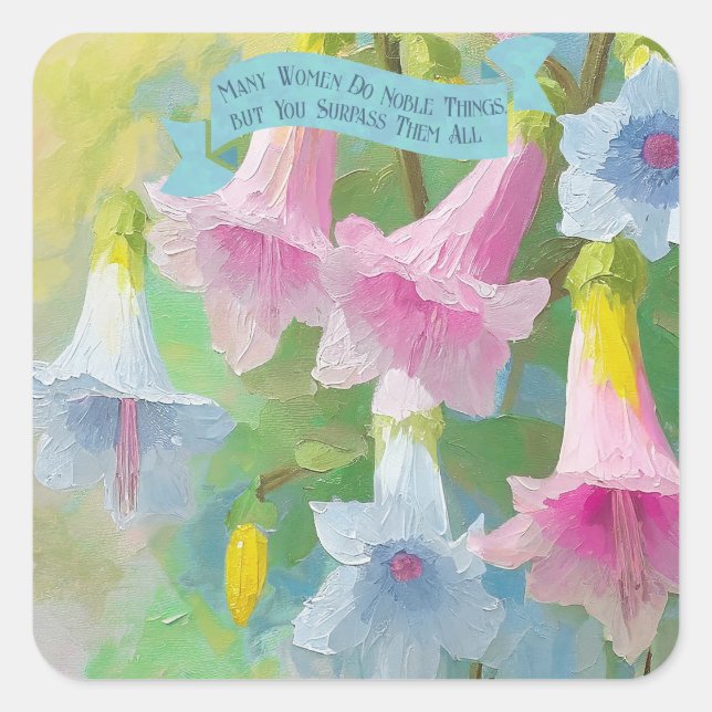  Proverbs 31:29,Bible Verses Mother,Spring Flowers Square Sticker (Front)