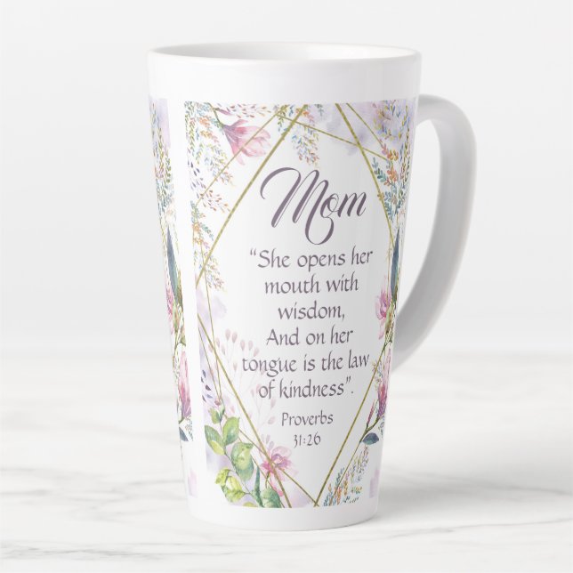 Proverbs 31 Bible Verse Christian Mothers Day Gift Latte Mug (Right Angle)