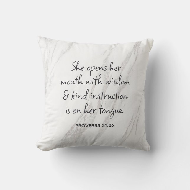 Proverbs 31 Bible Verse Marble Glam Photo Cushion (Front)