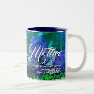 PROVERBS 31 Blue Floral Christian Mother's Day Two-Tone Coffee Mug