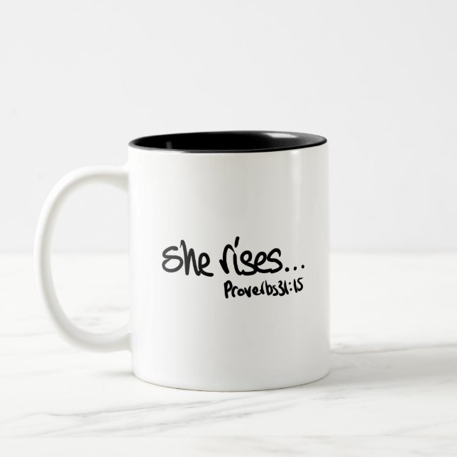 Proverbs 31 Christian typography Two-Tone Coffee M Two-Tone Coffee Mug (Left)