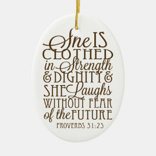 Proverbs 31 - Clothed in Strength & Dignity Brown Ceramic Tree Decoration