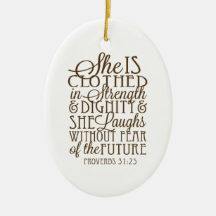 Proverbs 31 - Clothed in Strength & Dignity Brown Ceramic Tree Decoration