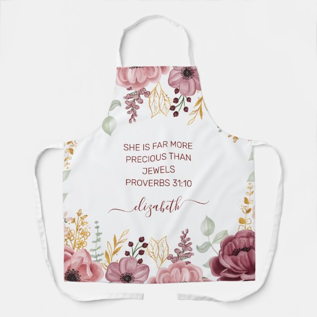 Proverbs 31 Elegant pastel pink flower  Apron (Front)