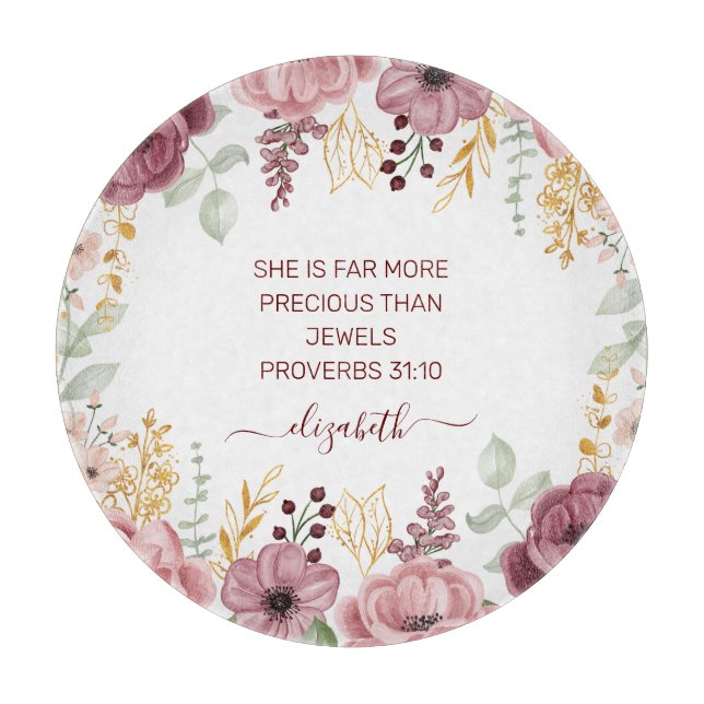 Proverbs 31 Elegant pastel pink flower  Cutting Board (Front)