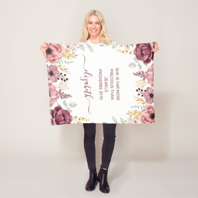 Proverbs 31 Elegant pastel pink flower  Fleece Blanket (In Situ)