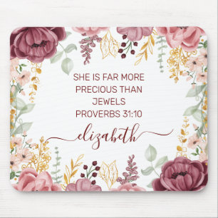 Proverbs 31  Elegant pastel pink flower scripture  Mouse Mat