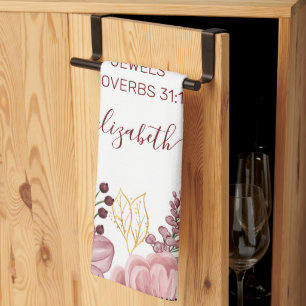 Proverbs 31 Elegant pastel pink flower  Tea Towel