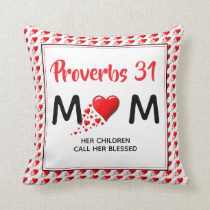 PROVERBS 31 MOM Red Hearts Christian Mother's Day Cushion