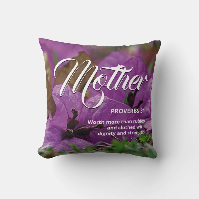 PROVERBS 31 MOTHER Christian Purple Floral Cushion (Front)