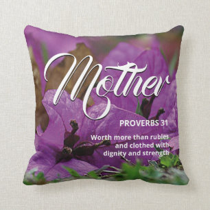 PROVERBS 31 MOTHER Christian Purple Floral Cushion