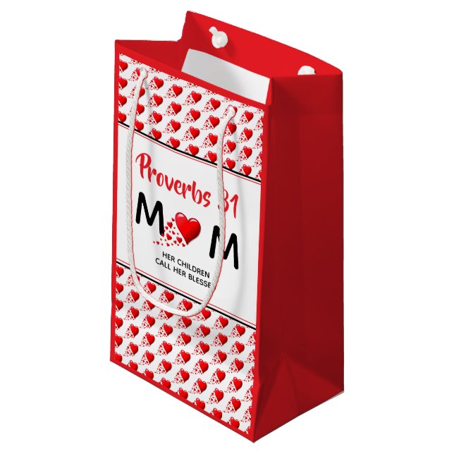 Proverbs 31 Mum Red Hearts Small Gift Bag (Front Angled)