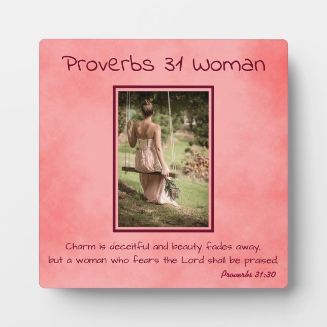 Proverbs 31 Photo Woman Pink Parchment Plaque (Front)